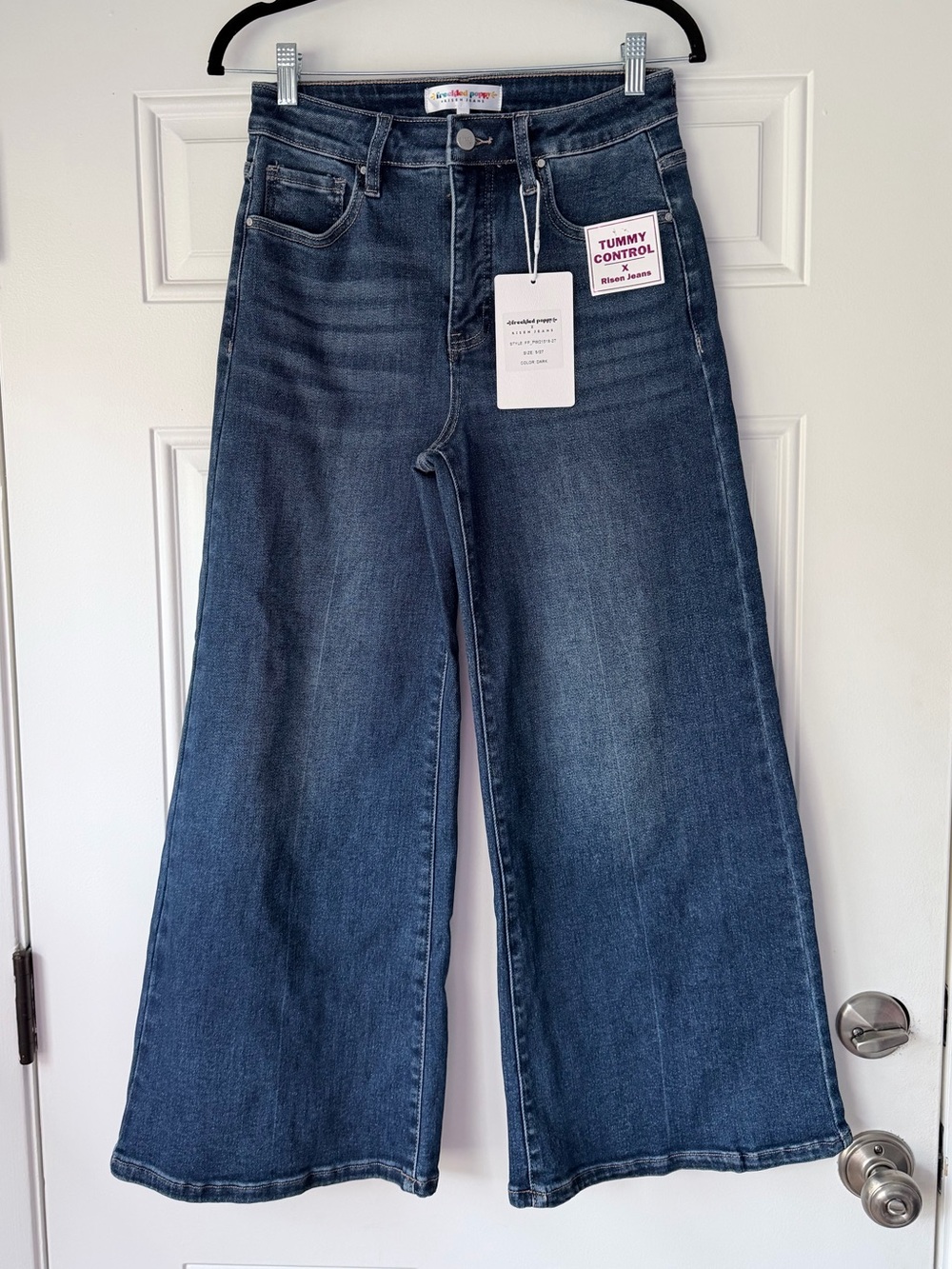 NWT RISEN JEANS SIZE 27 wide leg cropped jeans blue tummy control